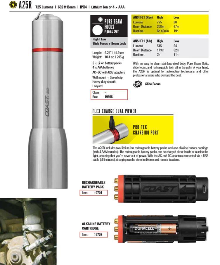 a25r weather resistant focusing rechargeable led flashlight Coast Products A25R Coast Products A25R Rechargeable Pure Beam Focusing  Flashlights