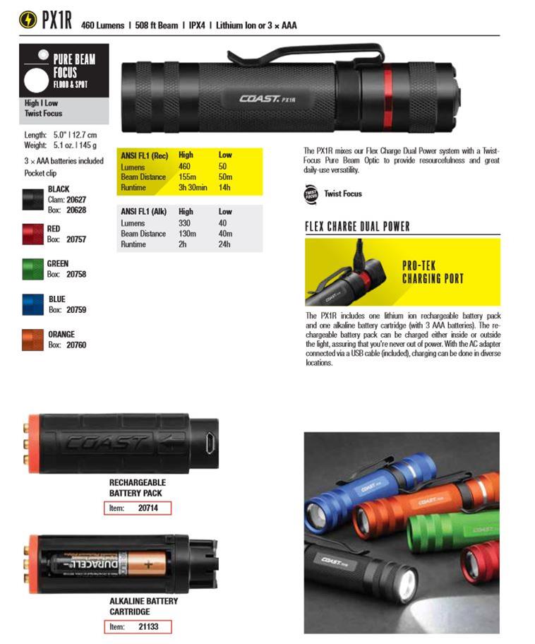 coast px1r rechargeable led flashlight Green Body COS20758 Products Built for portability with a lightweight Coast 20628 PX1R Rechargeable Led
