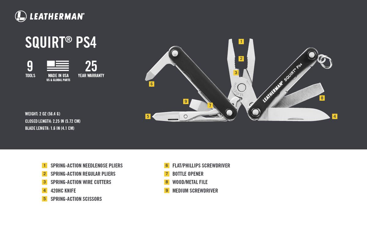 Leatherman 831192 Leatherman Squirt PS4 MultiTools DX Engineering