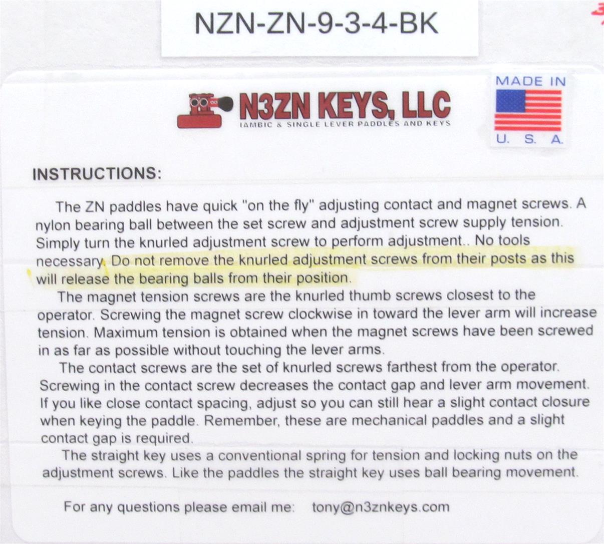 N3ZN Keys ZN-9-3-4-BK N3ZN Keys ZN-9 Iambic Paddle Keys | DX