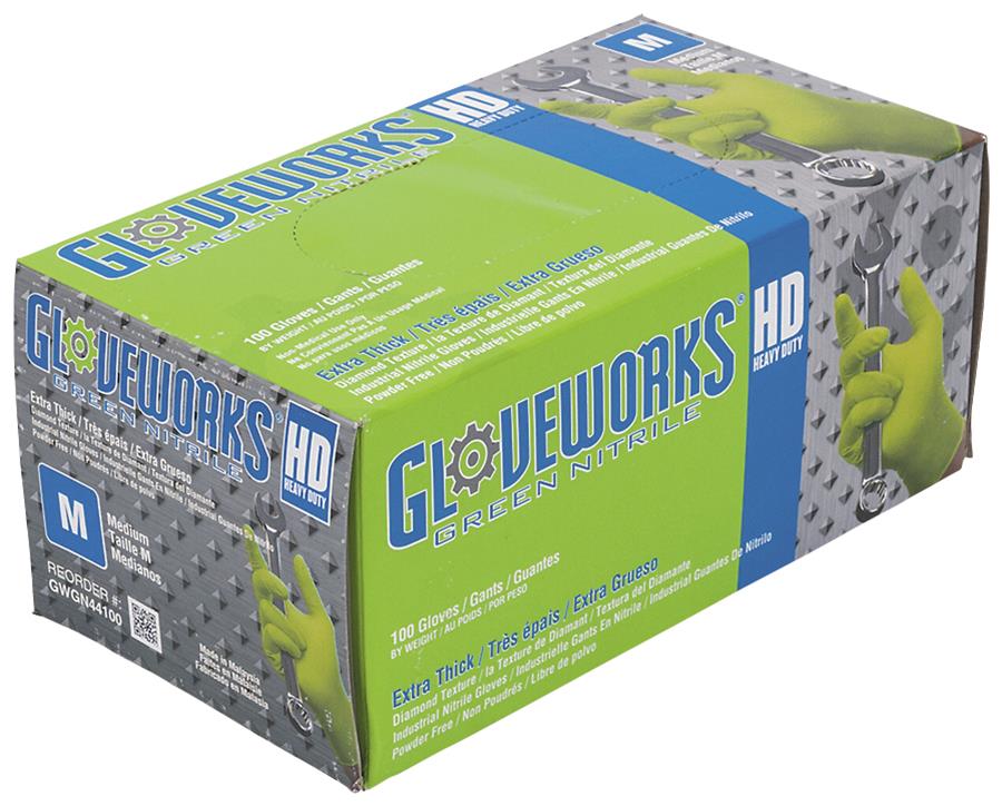 Gloveworks GWGN44100 - HD Green Nitrile Disposable Gloves - Medium