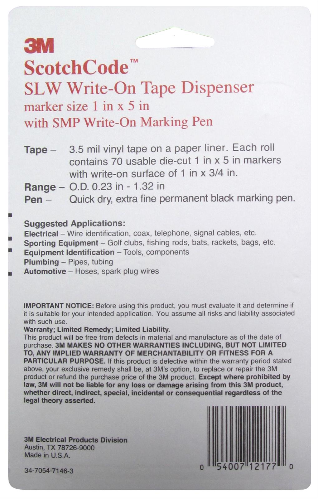 3M 7000031502 3M Products SLW Write-On Wire Marker Tape