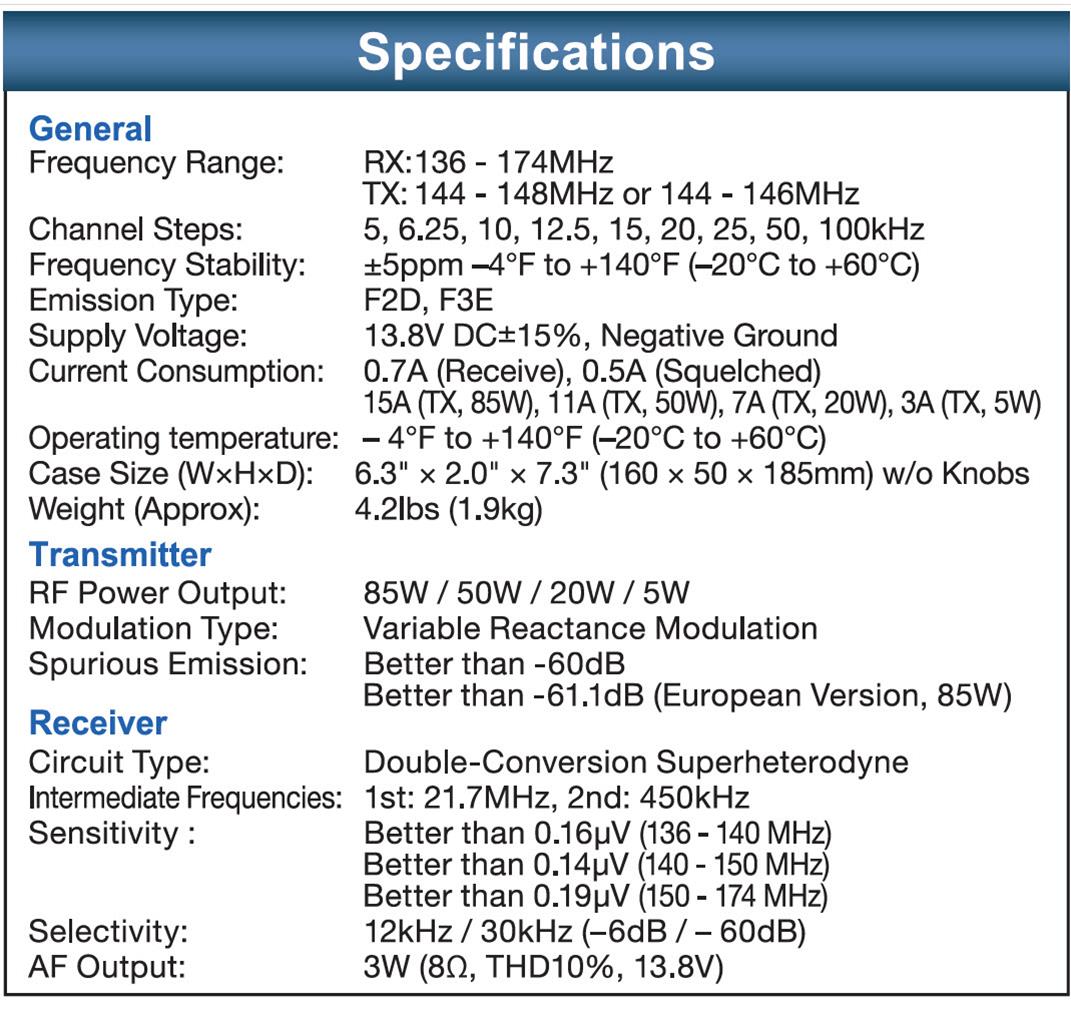 Yaesu FT-3185RASP Yaesu FT-3185RASP VHF FM Mobile Transceivers